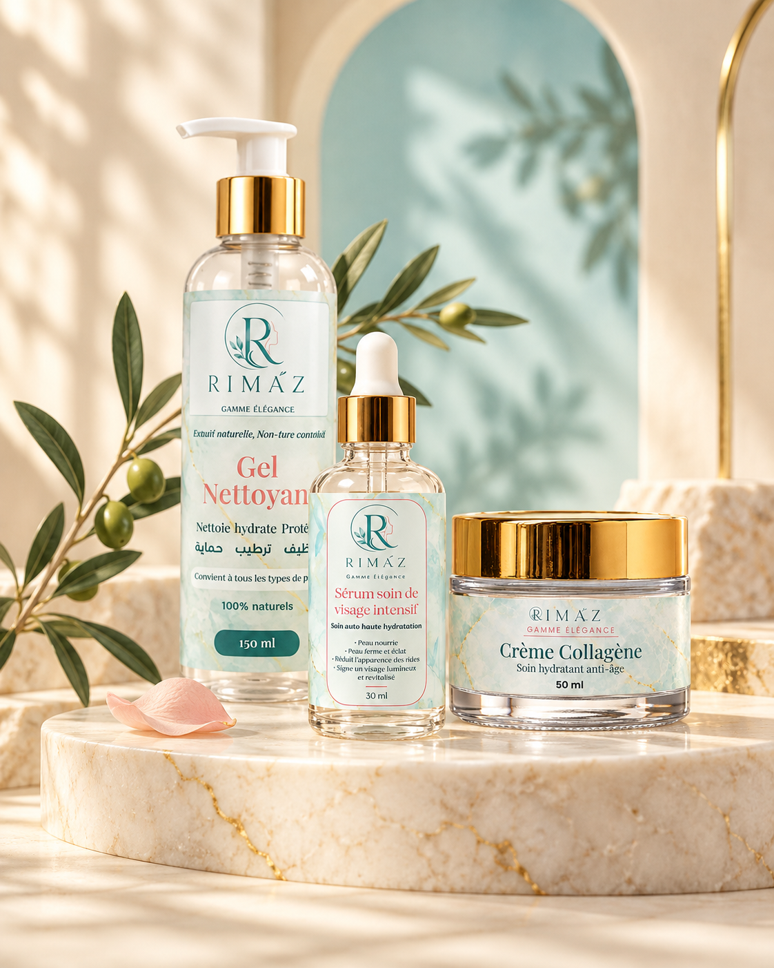 Pack Élégance RIMAZ avec Gel Nettoyant, Sérum Collagène et Crème Collagène